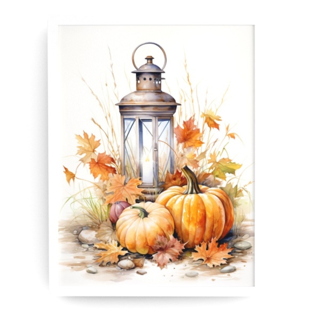 Wall Art Watercolor Floral Pumpkins Print Poster Card Unframed - Thanksgiving